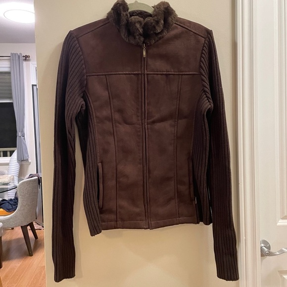 Vintage Y2K / 90s Faux Suede Knit Jacket Brown - M - Picture 8 of 16